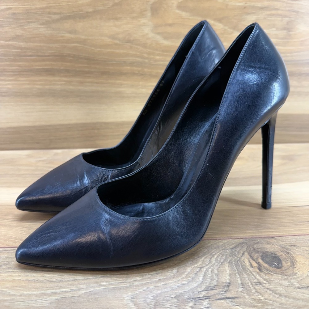 Saint Laurent Paris Pointed Toe Pumps Heel 7 EU 37 Black Leather Formal Business - Picture 2 of 10